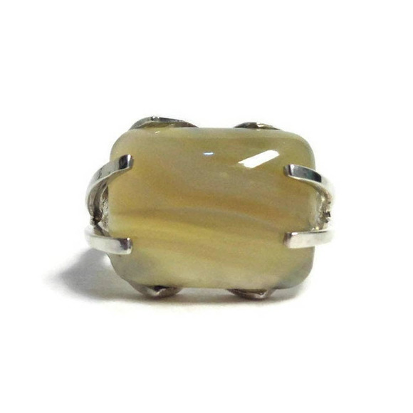 925 Sterling Silver Agate Ring, Natural Agate Ring Size 7.5, Custom Made Gift - Picture 3 of 9